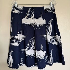TALBOTS Petites Nautical Sailboat A-Line Pleated Skirt - Size 8P - Navy Blue